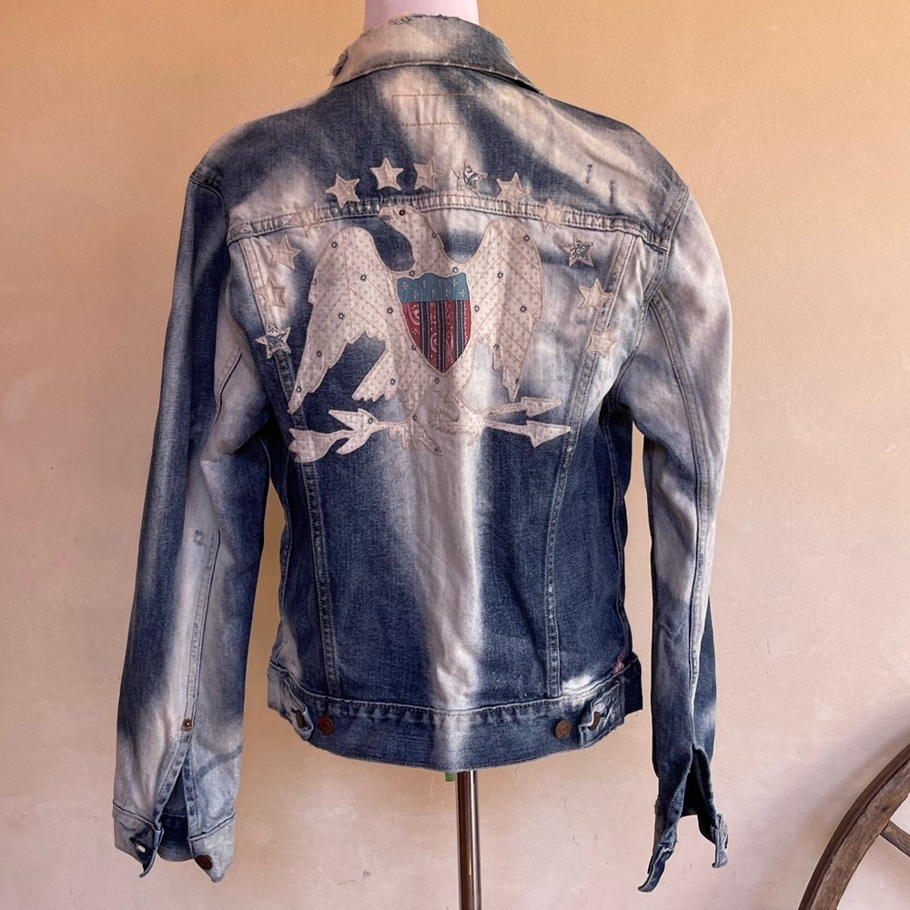 RALPH LAUREN Denim & Supply Distressed Quilted Embroidered Eagle Stars Jacket S